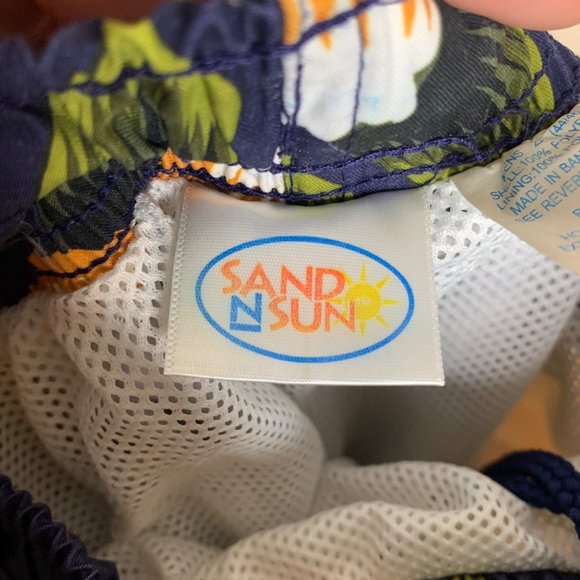 Sand N Sun Swim Trunks Hawaiian Floral Print Navy Blue Orange Lined Pockets 2XL - Picture 7 of 9